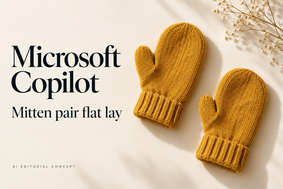 Microsoft Copilot — Mitten pair flat lay — AI-generated editorial concept
