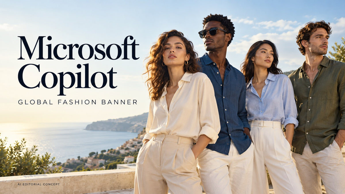 Microsoft Copilot global fashion banner — AI-generated editorial fashion concept