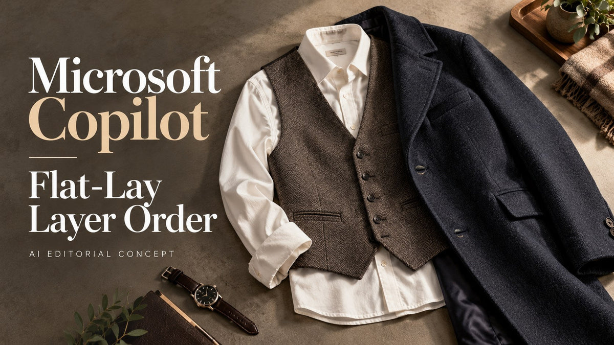 Microsoft Copilot — Flat-Lay Layer Order — AI-generated editorial concept