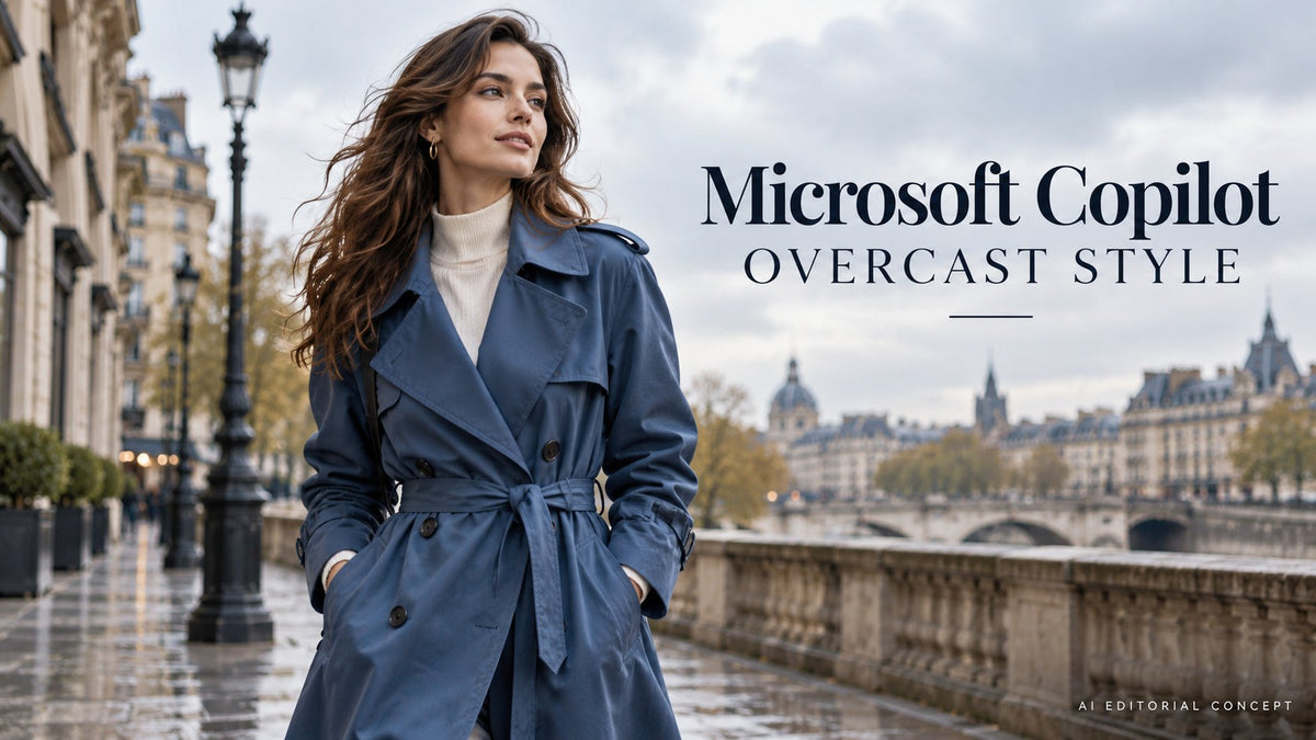 Microsoft Copilot overcast style — AI-generated editorial fashion concept