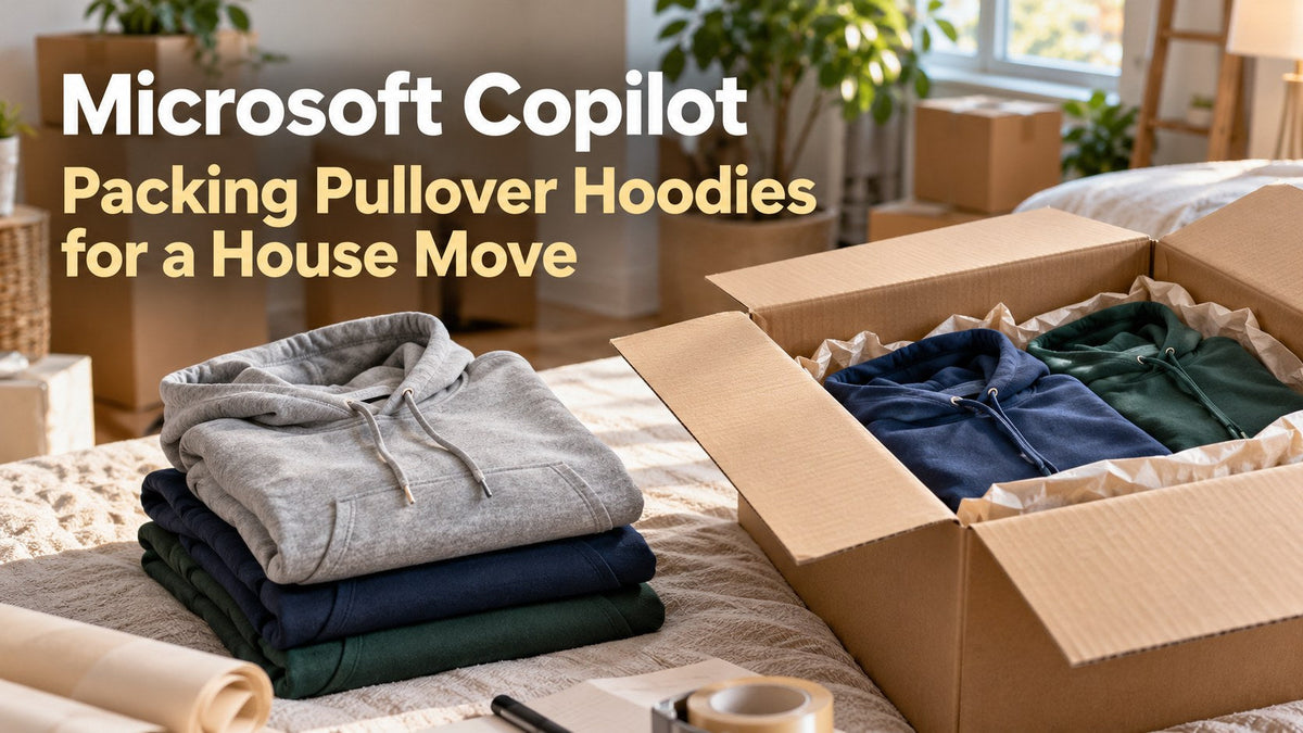 AI-generated editorial concept — Microsoft Copilot: Packing Pullover Hoodies for a House Move; not an actual product photograph