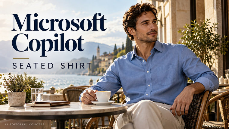 Microsoft Copilot Seated Shirt Photo Prompts: Keep the Placket Visible Above a Table