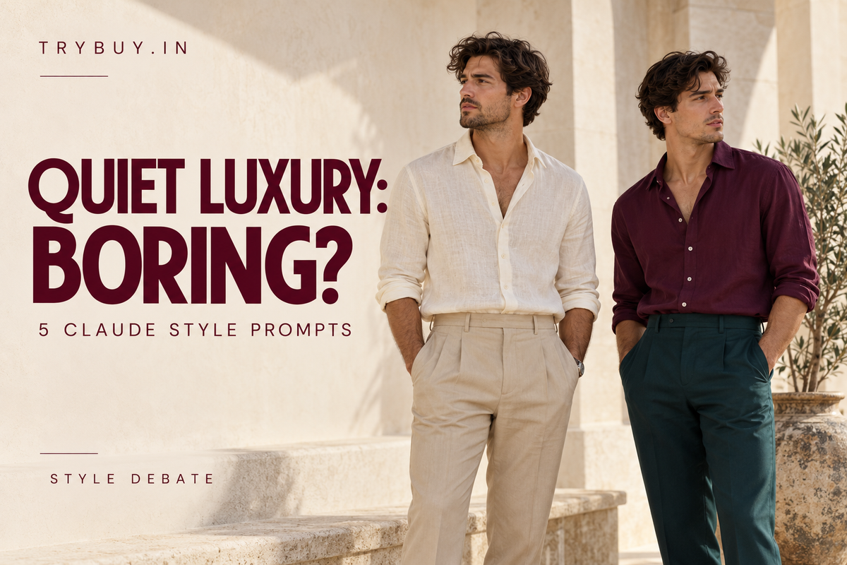 AI-generated cover with two men in neutral and colourful outfits and the headline Quiet Luxury: Boring?