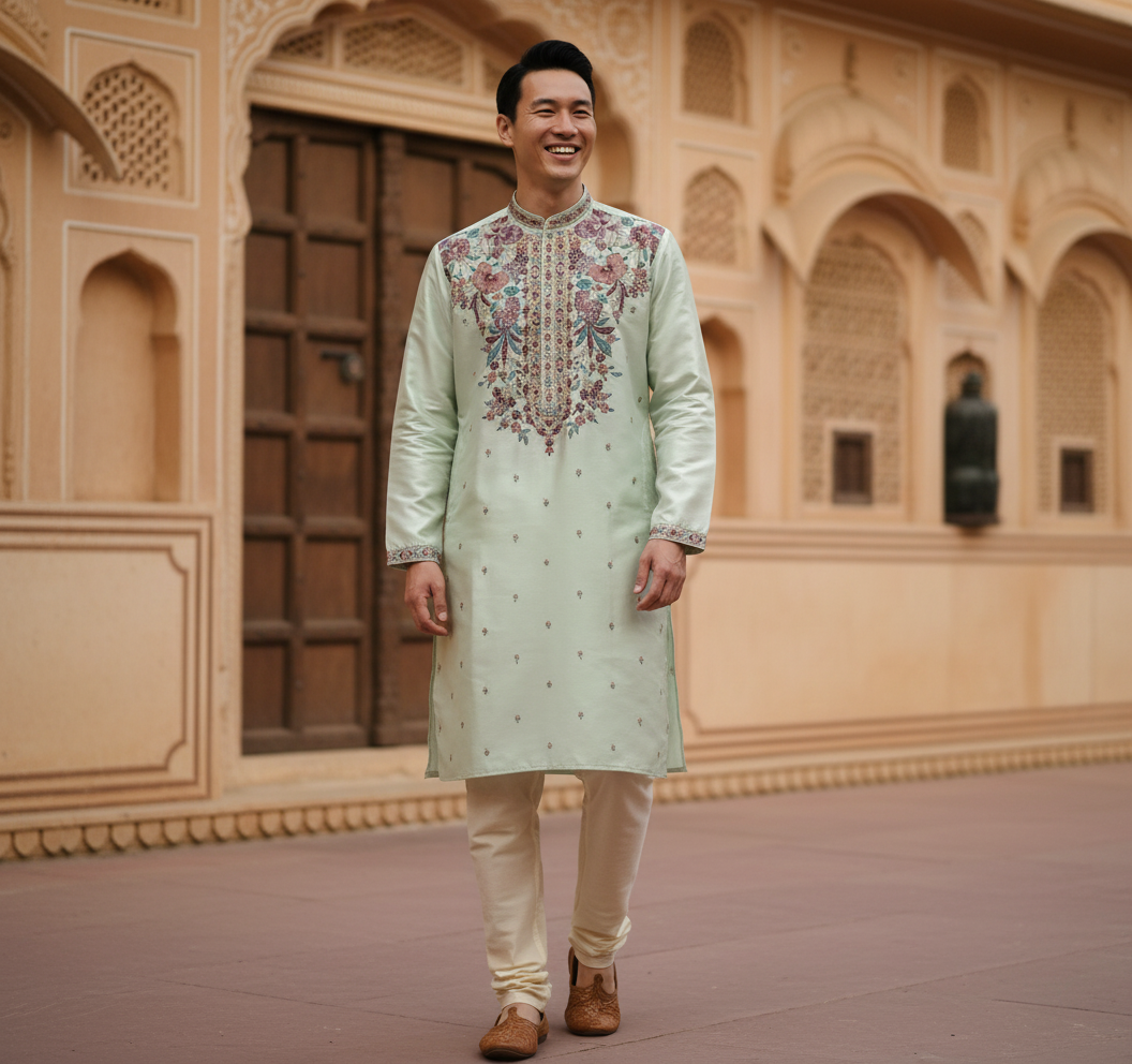 TryBuy pastel kurta trend for men mint pink ivory soft festive colours