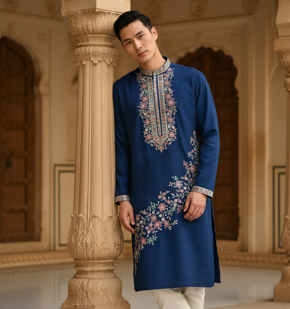 TryBuy navy blue kurta pajama set trend for men reception festive guide