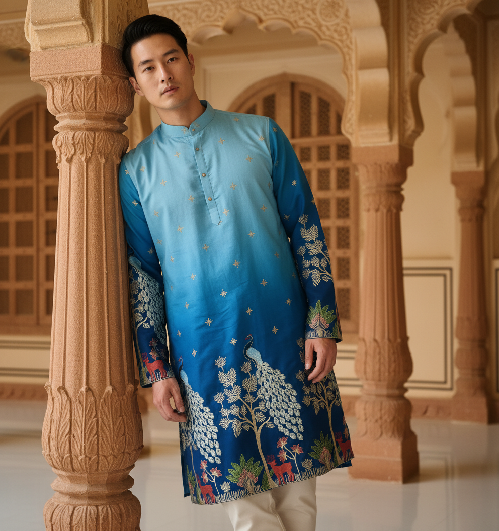 TryBuy ombre kurta trend for men teal blue yellow green styling guide