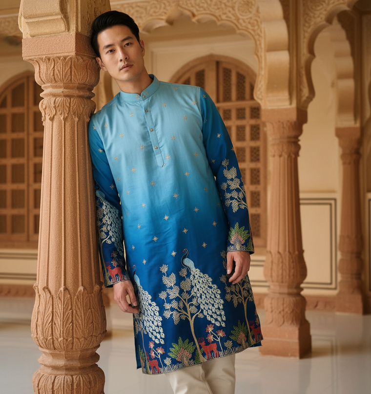 Ombre Kurta Trend for Men: Teal, Blue, Yellow & Green Styling Guide
