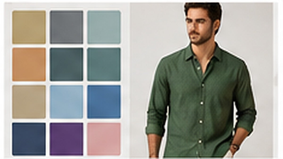 AI-generated editorial illustration for menswear colour palette prompt ideas