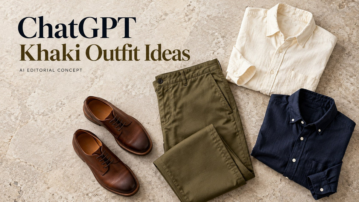 ChatGPT — Khaki Outfit Ideas; AI-generated fictional fashion editorial concept