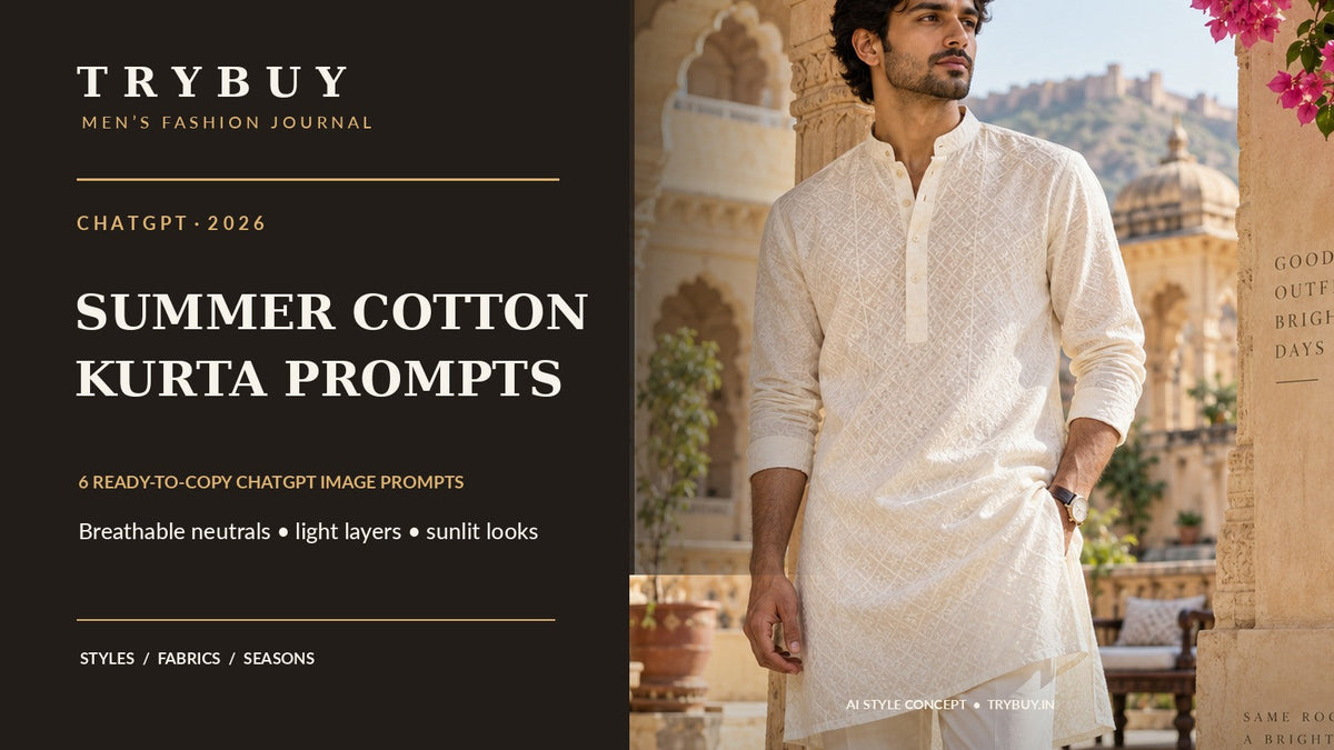 ChatGPT summer cotton kurta prompts for men with TryBuy fashion concept cover