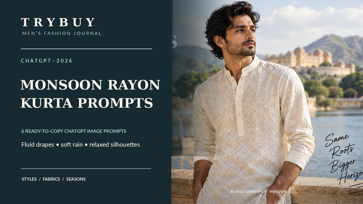 ChatGPT Monsoon Rayon Kurta Prompts for Men: 6 Rainy-Day Looks with TryBuy men's fashion concept cover