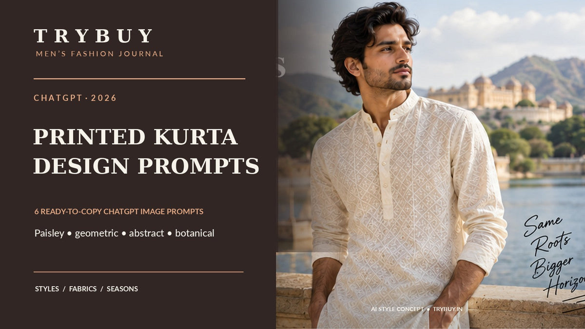 ChatGPT Printed Kurta Prompts for Men: 6 Paisley & Abstract Ideas — TryBuy kurta style concept