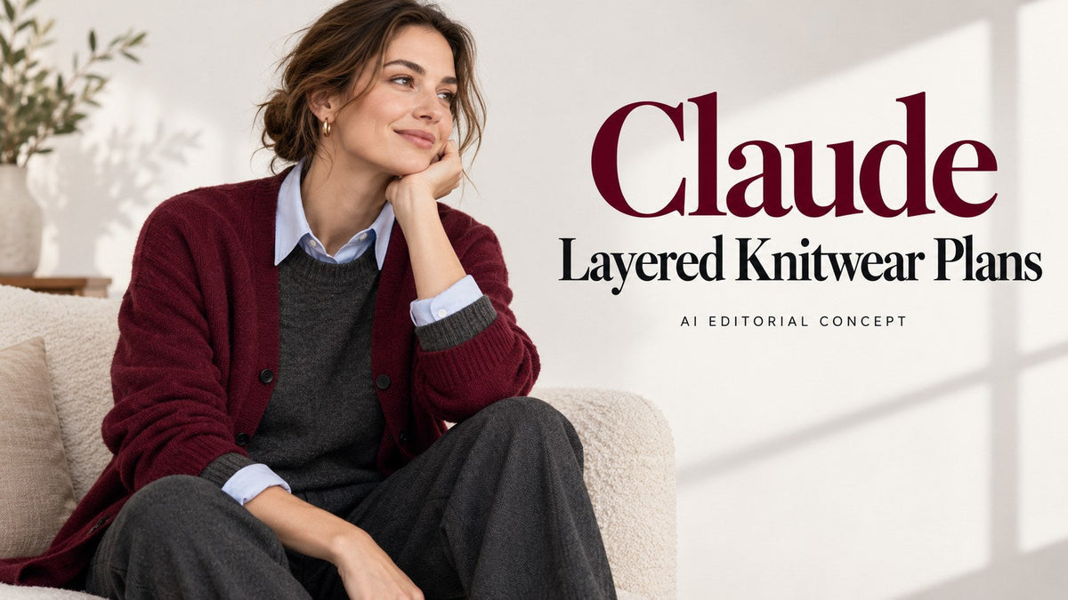 Claude — Layered Knitwear Plans; AI-generated fictional fashion editorial concept