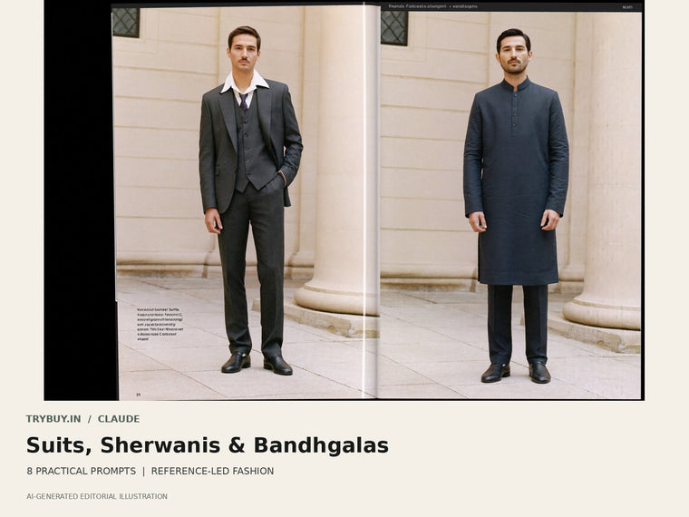 Claude Men's Suit, Sherwani and Bandhgala Prompts for Accurate Creative Briefs