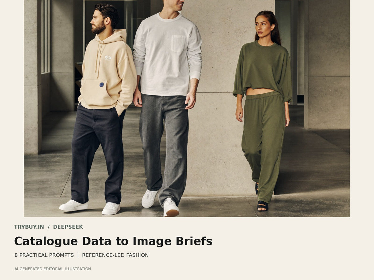 DeepSeek Catalogue Data to Image Briefs cover featuring AI-generated casualwear concepts.