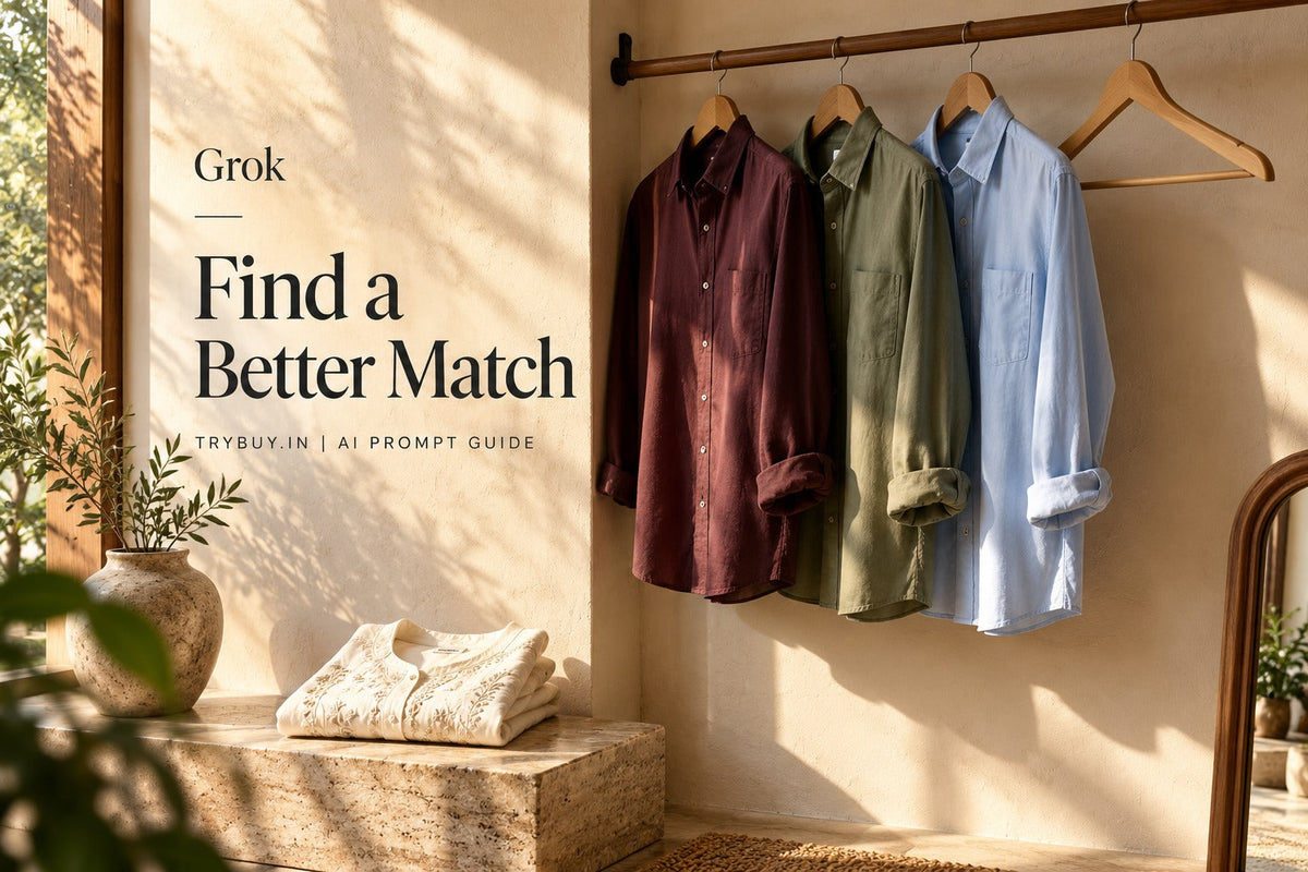 ChatGPT-generated cover reading Grok — Find a Better Match, with burgundy, olive and pale-blue shirts and an empty hanger; not a live stock display.