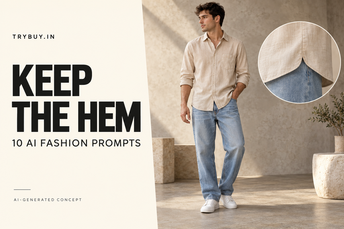 KI-generated cover reading "KEEP THE HEM": an untucked sand-coloured shirt and detail inset illustrate hem review.