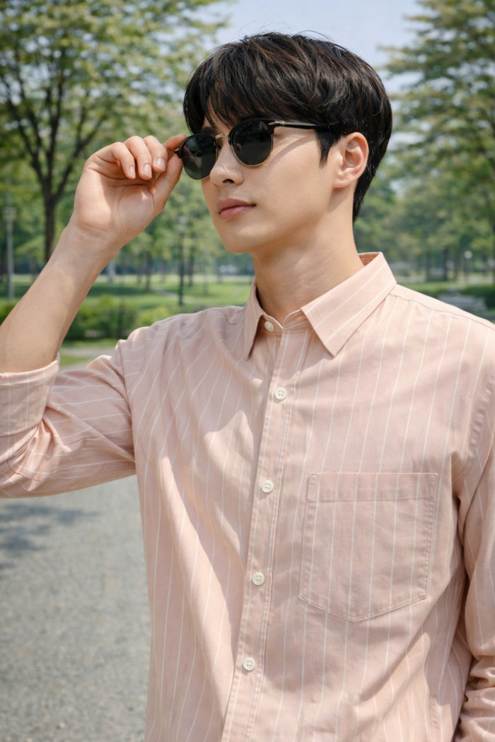 Mens Light Pink Striped Slim Fit Casual Shirt 2