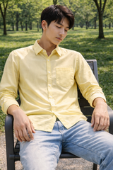 Mens Light Yellow Slim Fit Casual Shirt 6