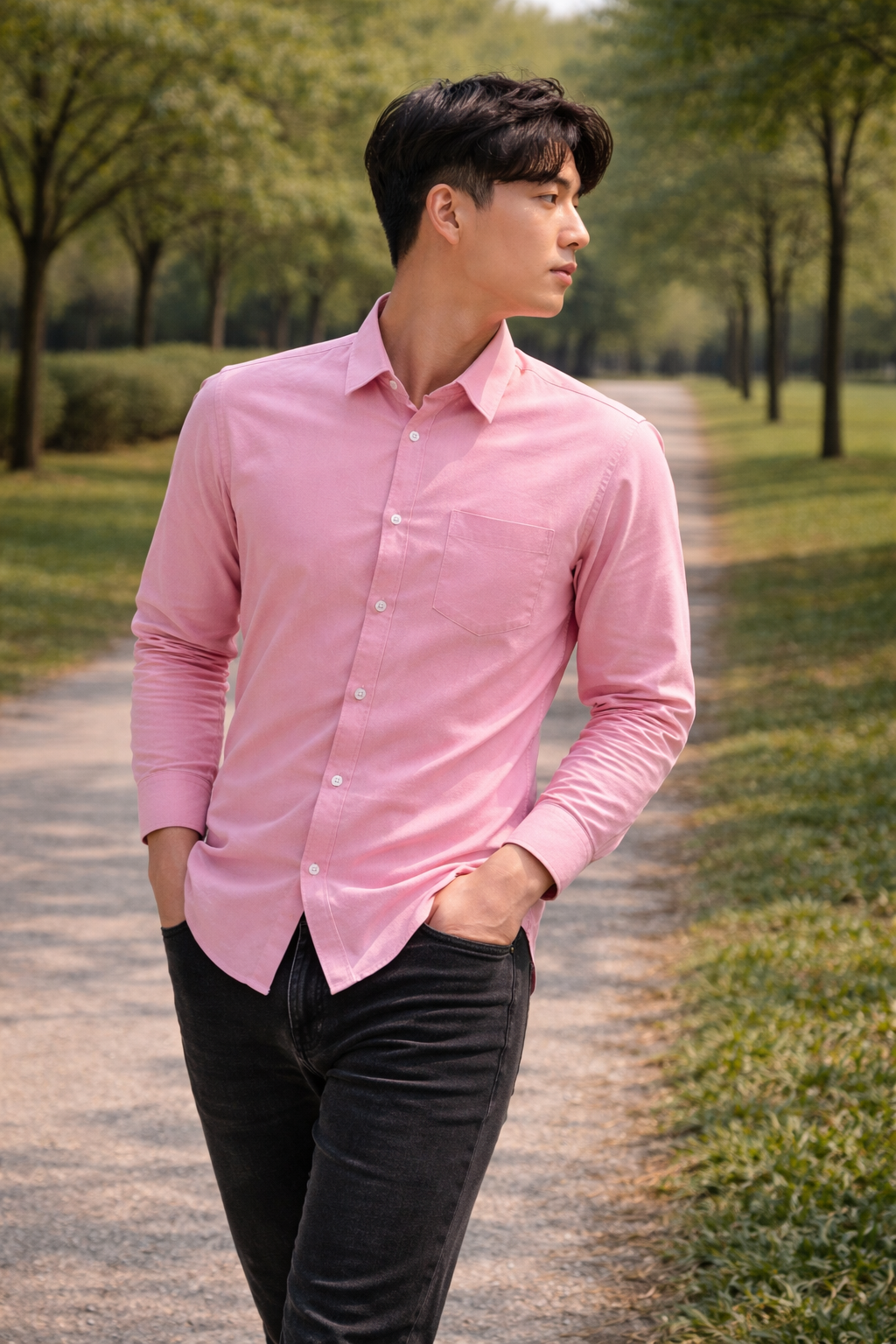 Men's Pink Slim Fit Casual Shirt