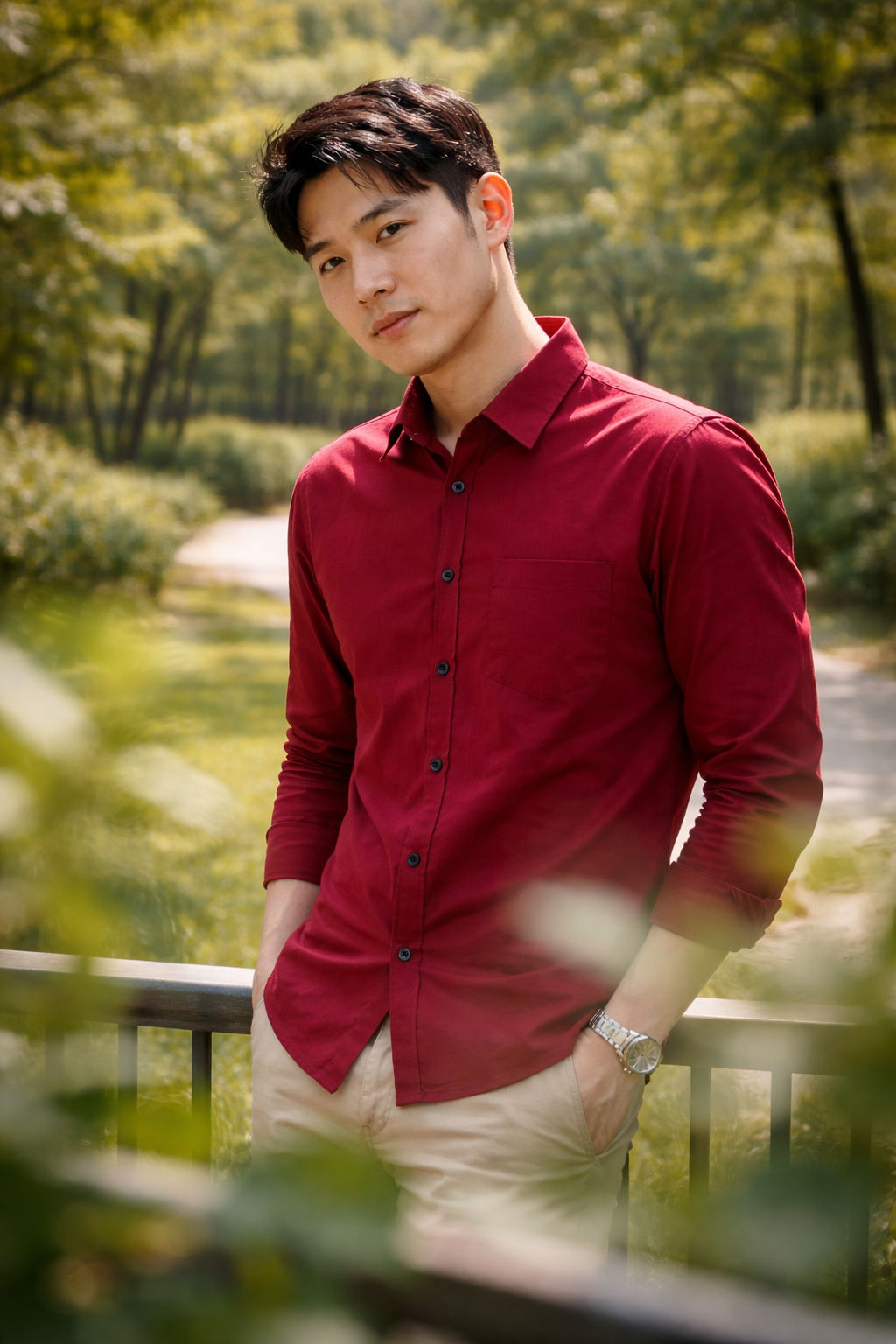 Mens Red Slim Fit Casual Shirt