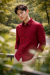 Mens Red Slim Fit Casual Shirt 1
