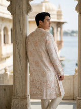 Men's Ivory Embroidered Art Silk Blend Festive Kurta 4