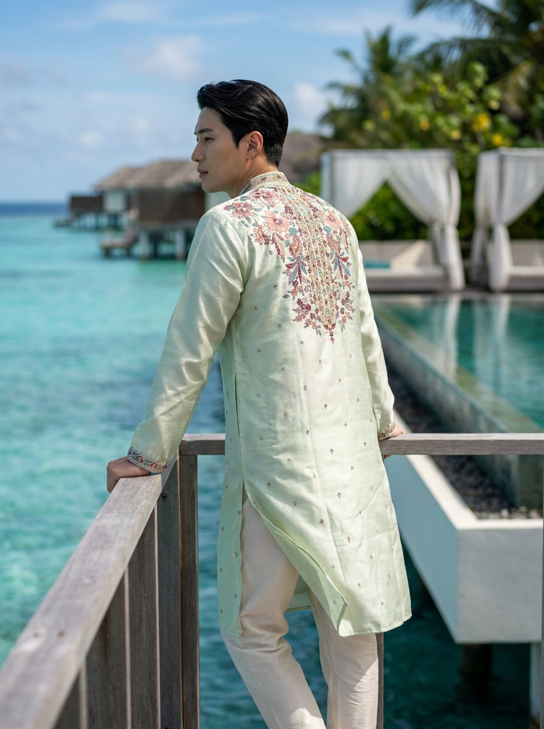Men's Mint Green Art Silk Embroidered Festive Kurta