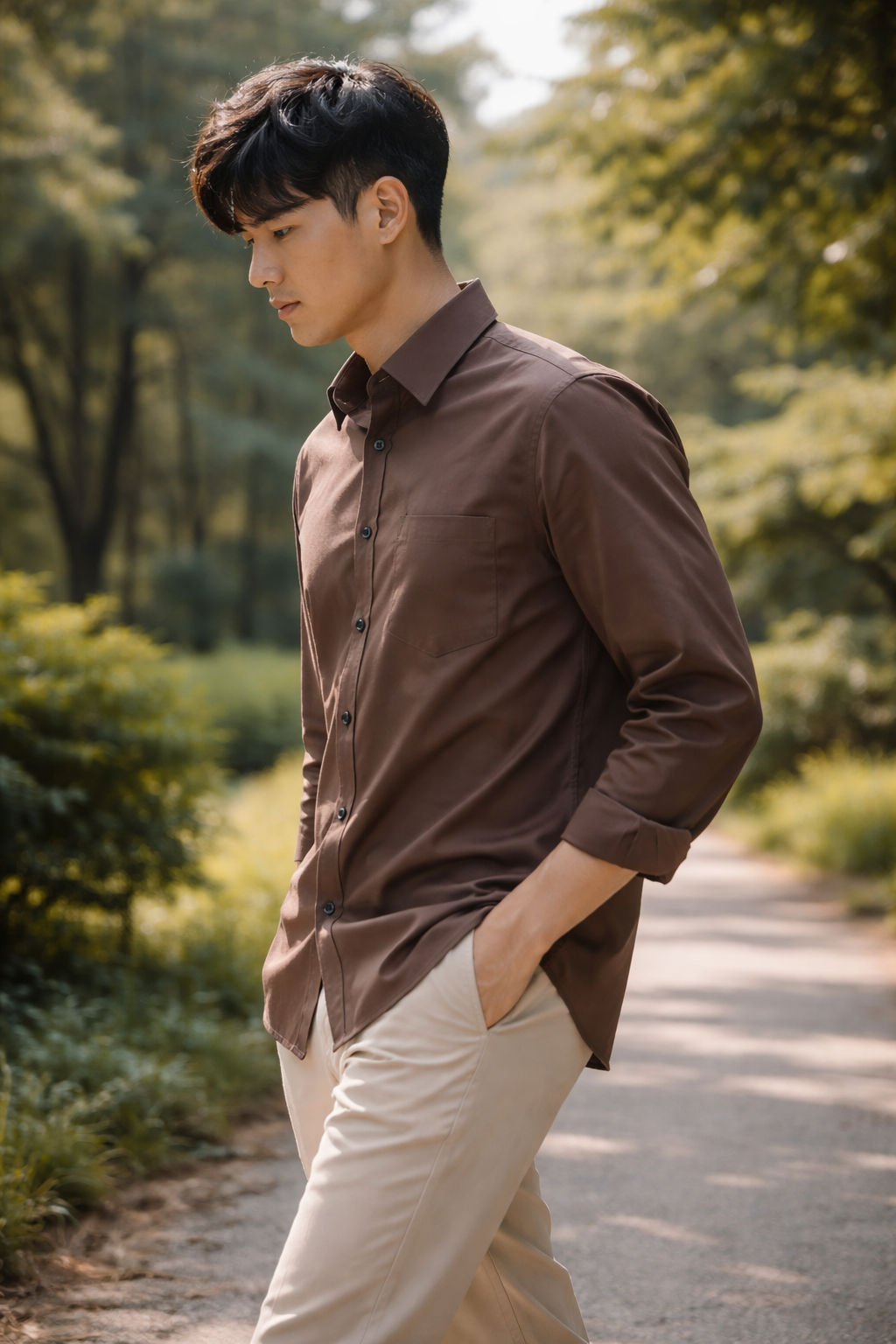 Mens Brown Slim Fit Casual Shirt