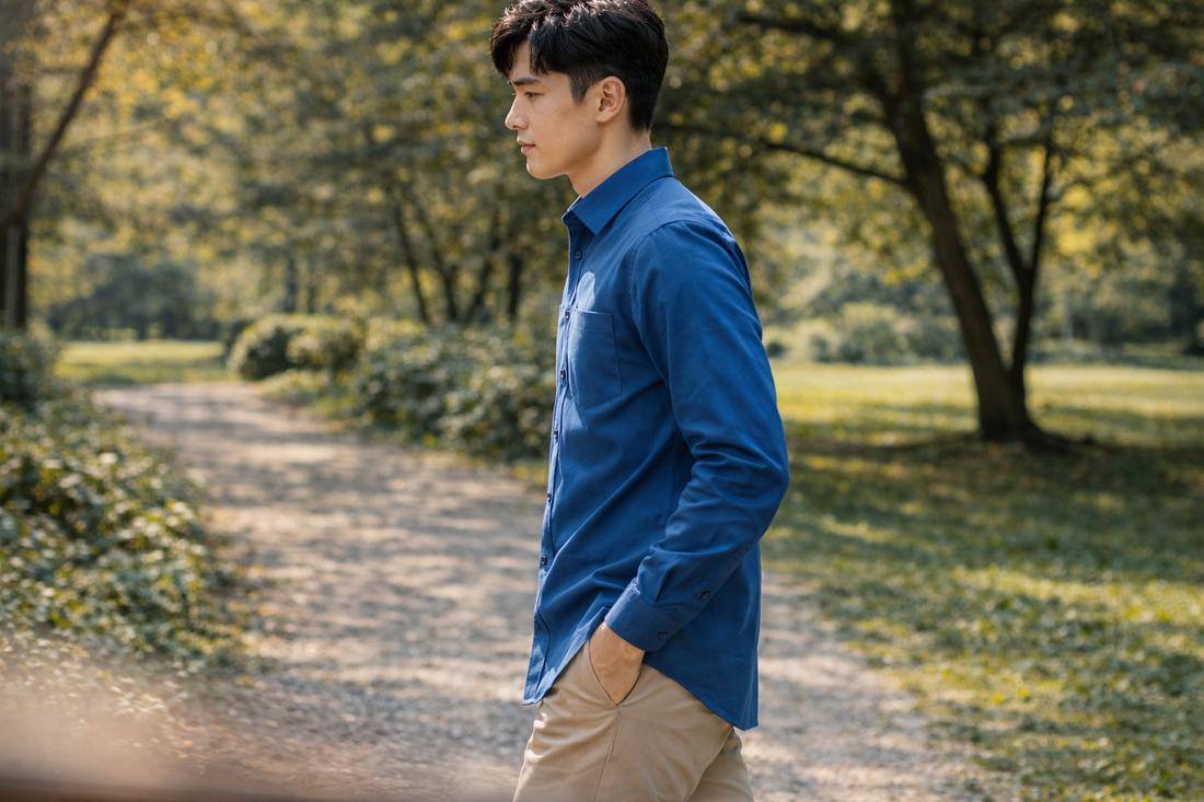 Men’s Blue Slim Fit Cotton Casual Shirt
