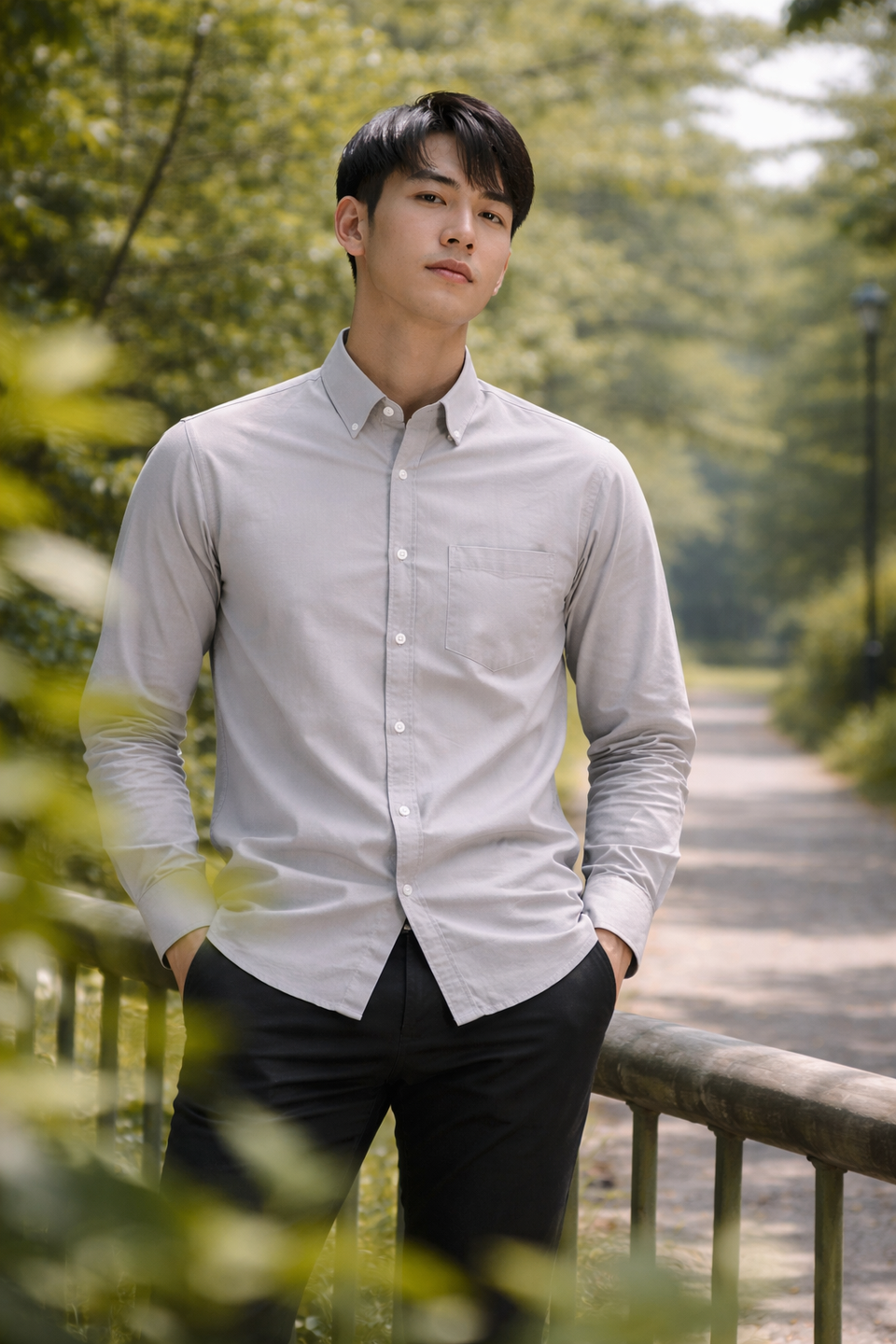 Mens Light Grey Slim Fit Casual Shirt