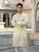 Men's Ivory Art Silk Blend Festive Embroidered Kurta 1