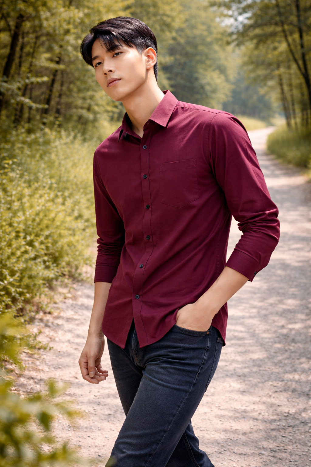 Men's Maroon Slim Fit Casual Shirt