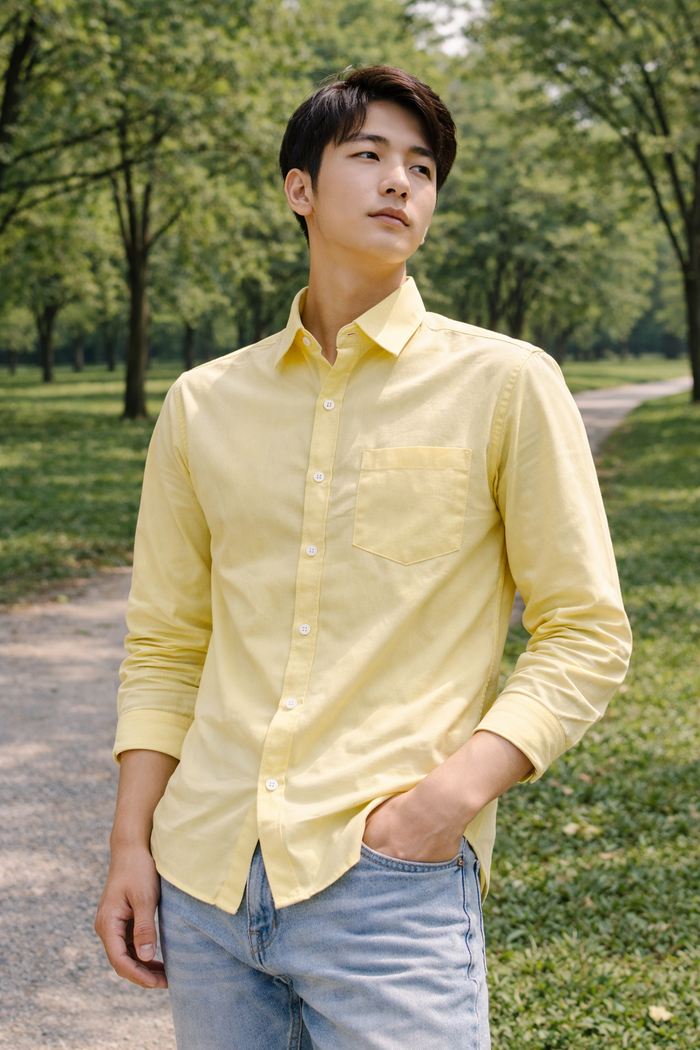Men's Light Yellow Slim Fit Casual Shirt 2