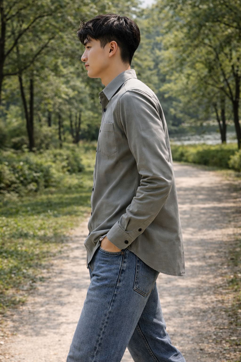 Men's Grey Slim Fit Casual Shirt