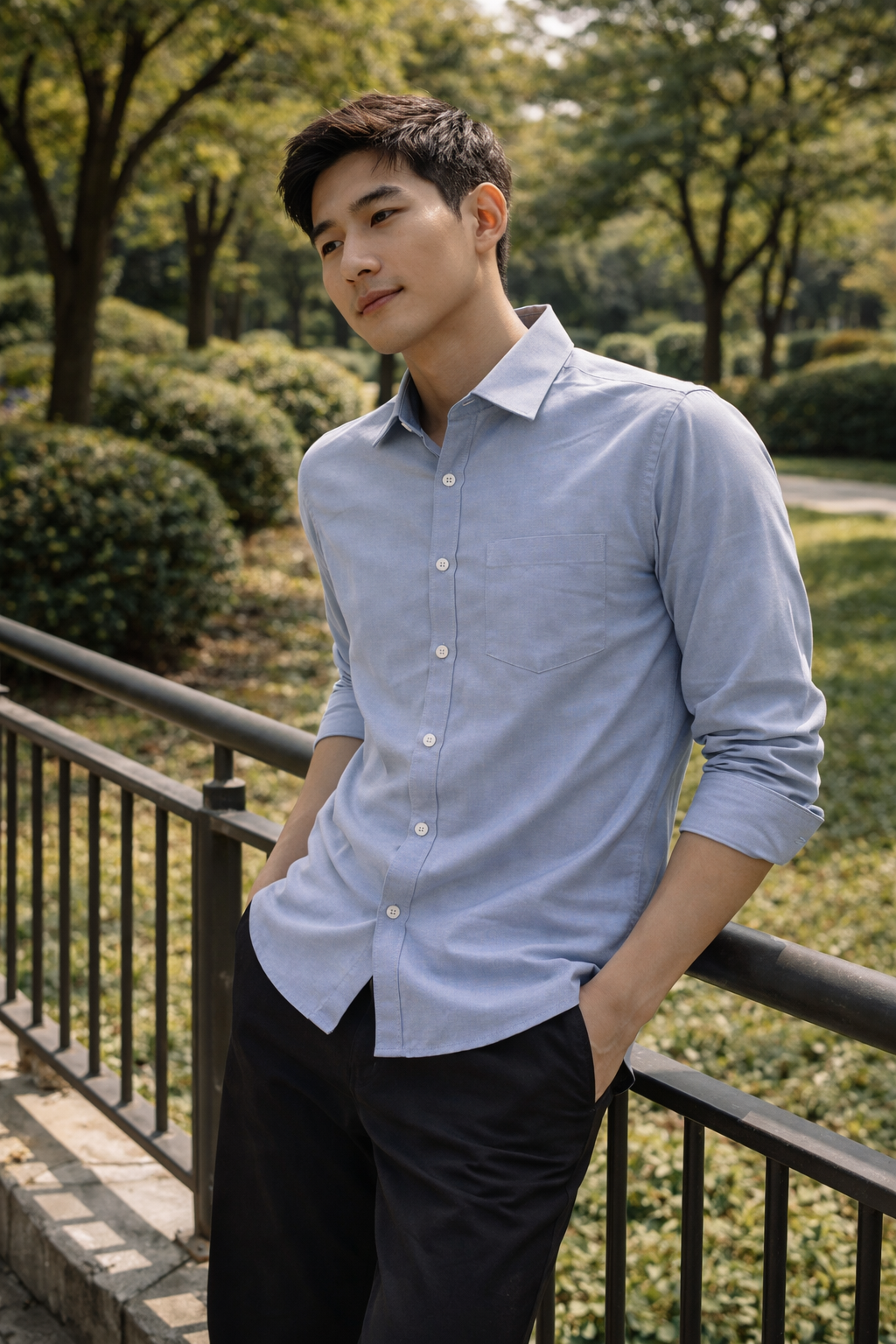 Men's Light Blue Slim Fit Casual Shirt