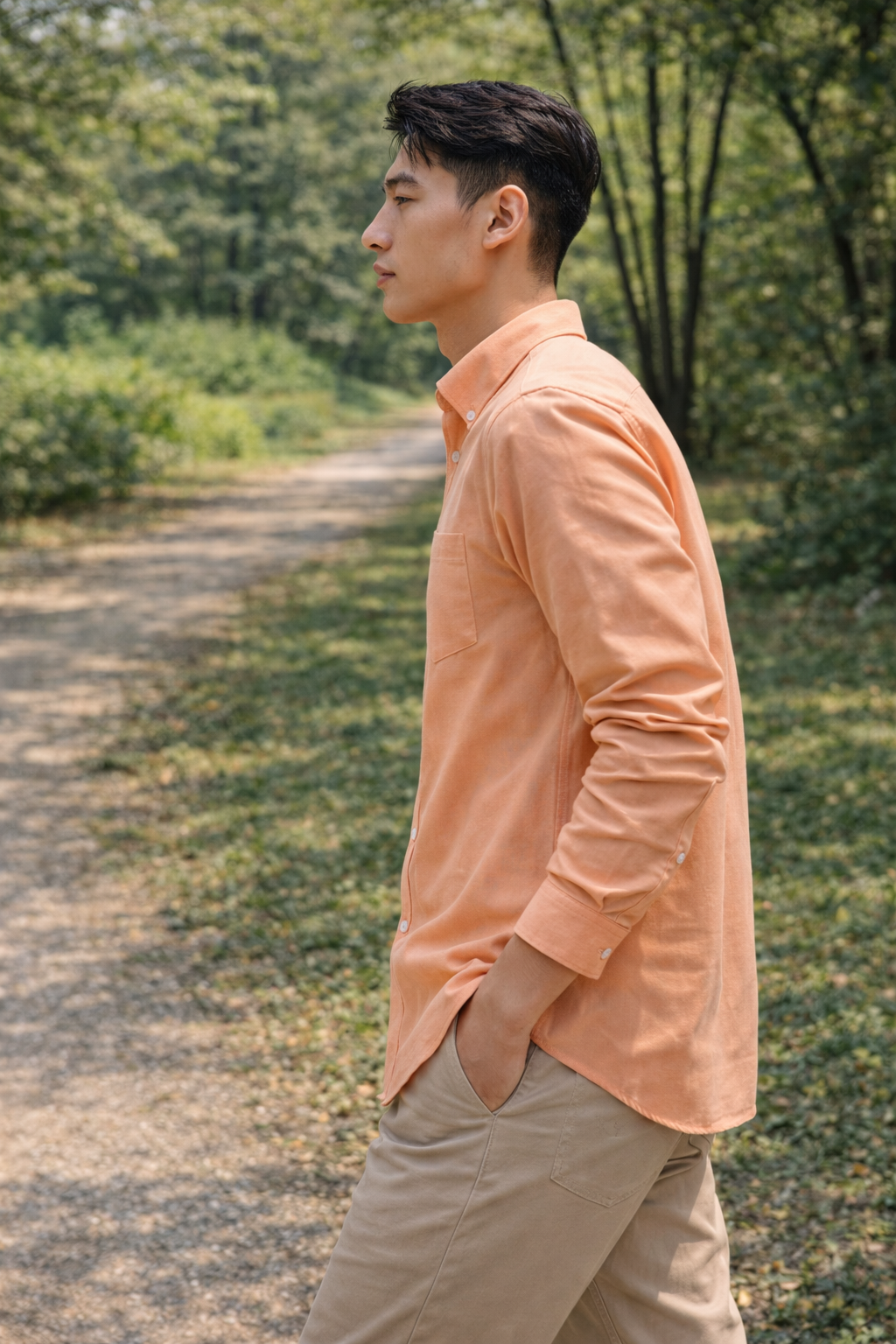 Men's Peach Slim Fit Casual Shirt