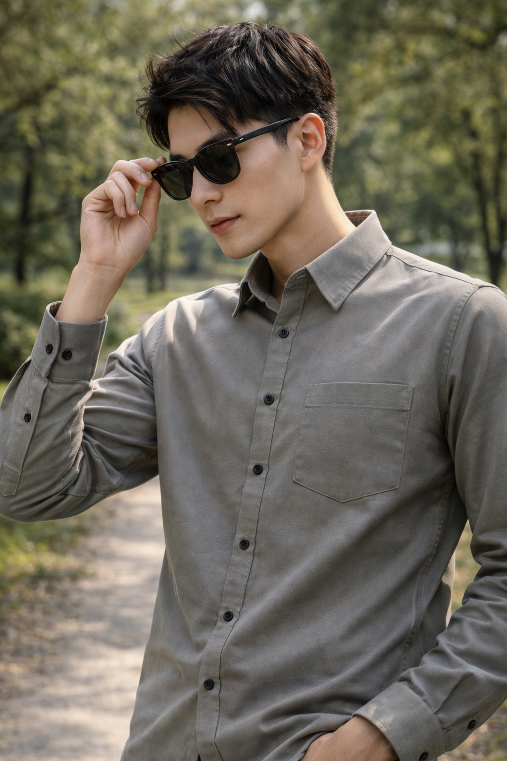 Men's Grey Slim Fit Casual Shirt