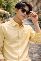 Mens Light Yellow Slim Fit Casual Shirt 1