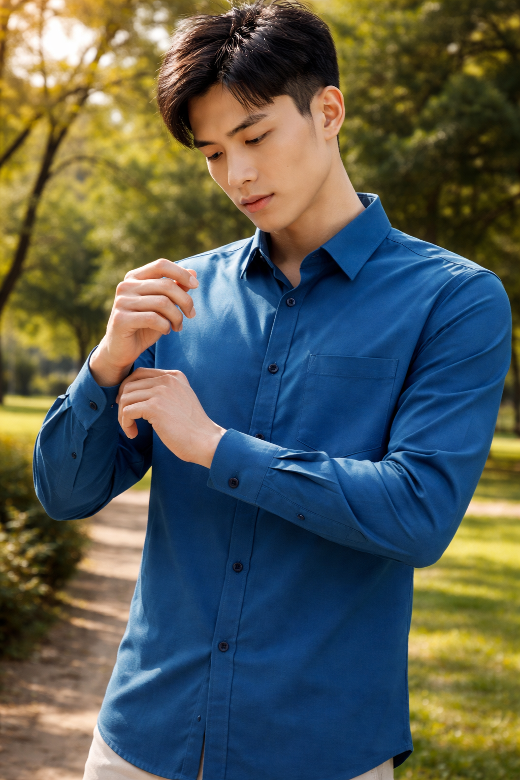 Mens Blue Slim Fit Casual Shirt