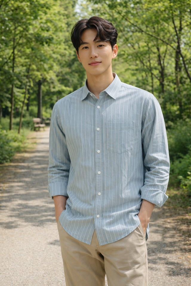 Mens Light Grey Striped Slim Fit Casual Shirt — TryBuy®