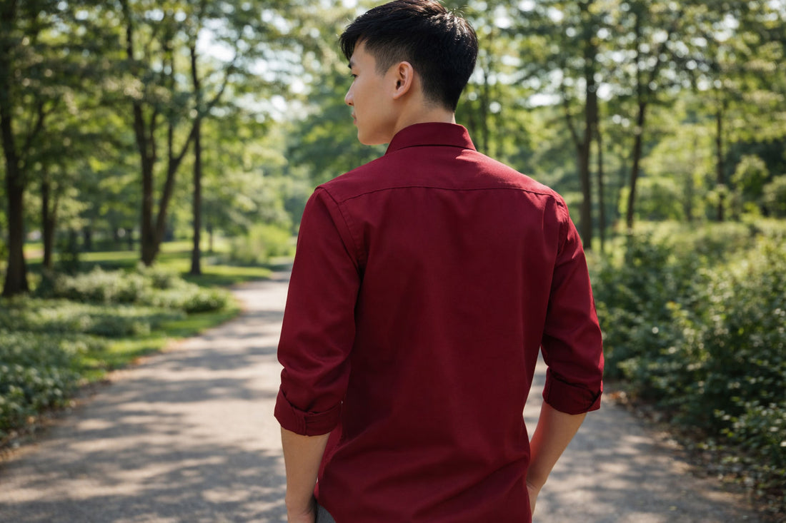 Men’s Burgundy Slim Fit Cotton Casual Shirt
