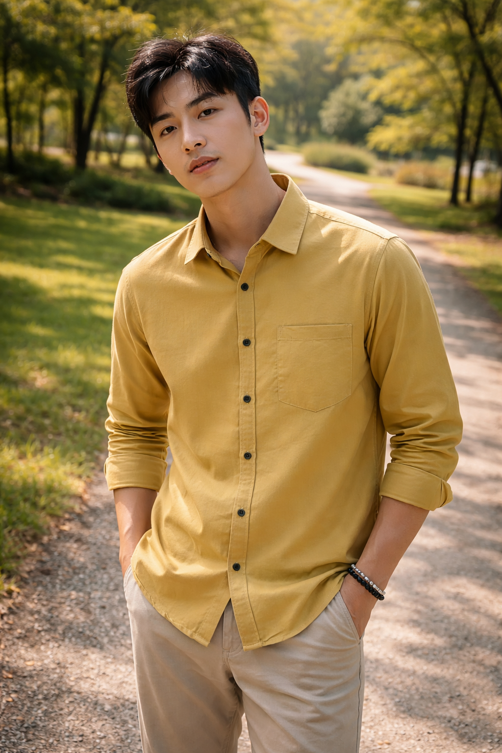 Mens Mustard Yellow Slim Fit Casual Shirt