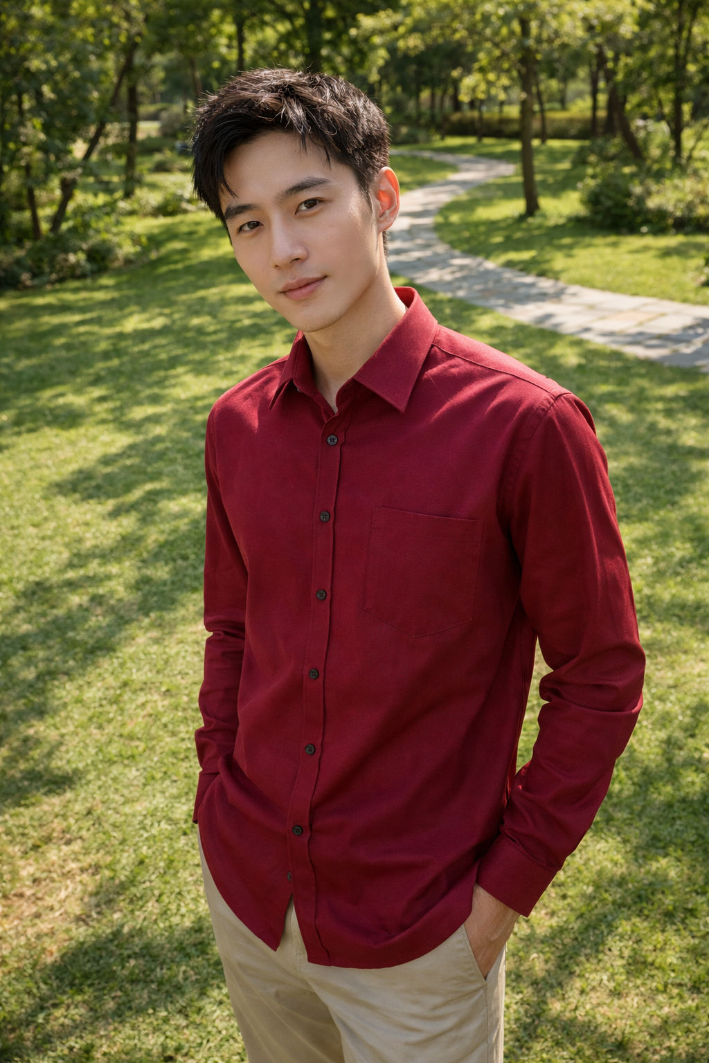 Mens Red Slim Fit Casual Shirt