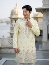 Men's Ivory Art Silk Blend Festive Embroidered Kurta 2