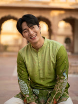 Men's Art Silk Ombre Green Tree of Life Embroidered Kurta 2
