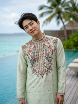 Men's Mint Green Art Silk Embroidered Festive Kurta 2
