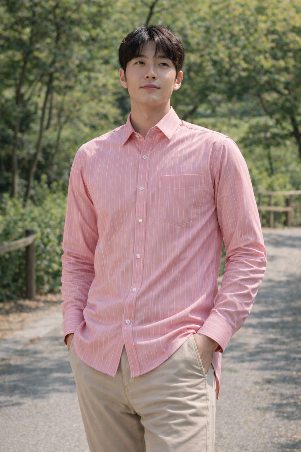 Mens Pink Striped Slim Fit Casual Shirt