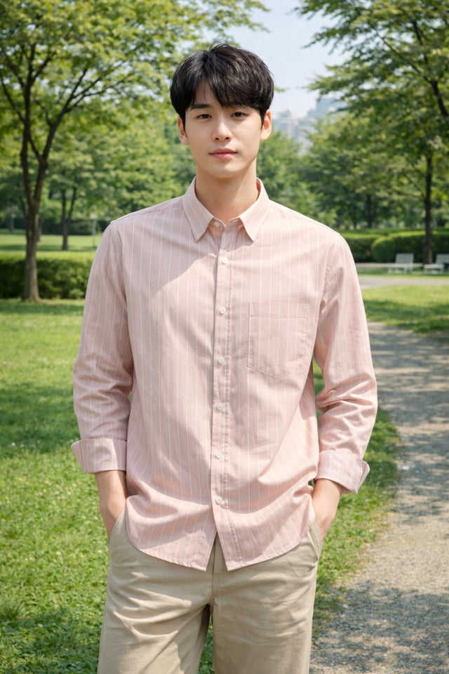 Mens Light Pink Striped Slim Fit Casual Shirt — TryBuy®