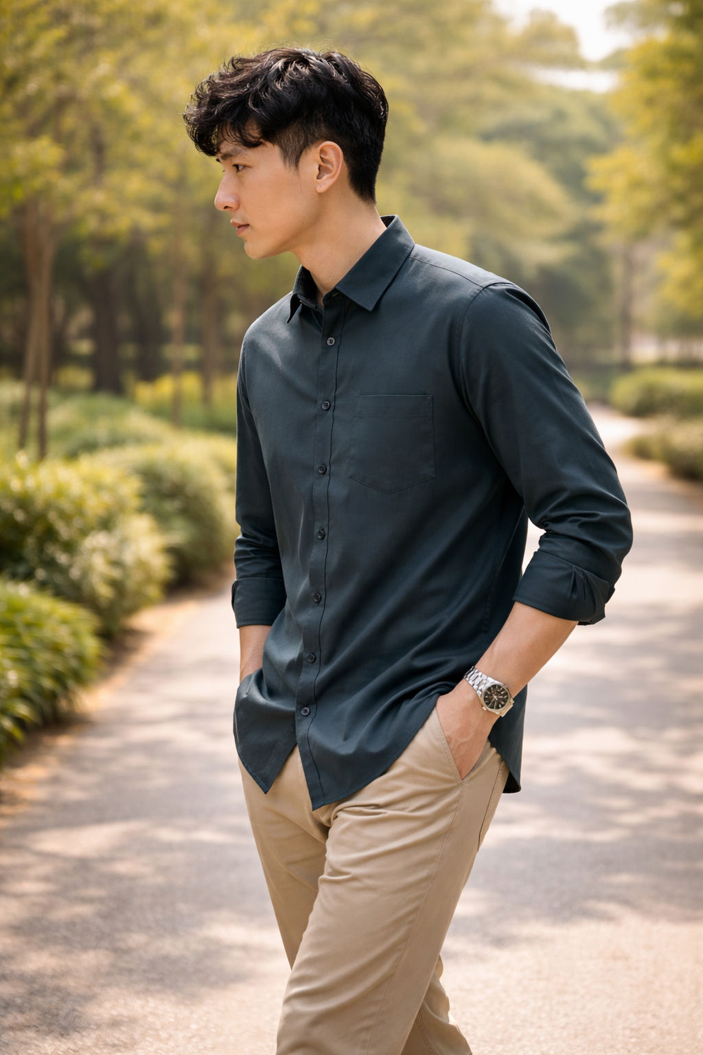 Men's Green Slim Fit Casual Shirt